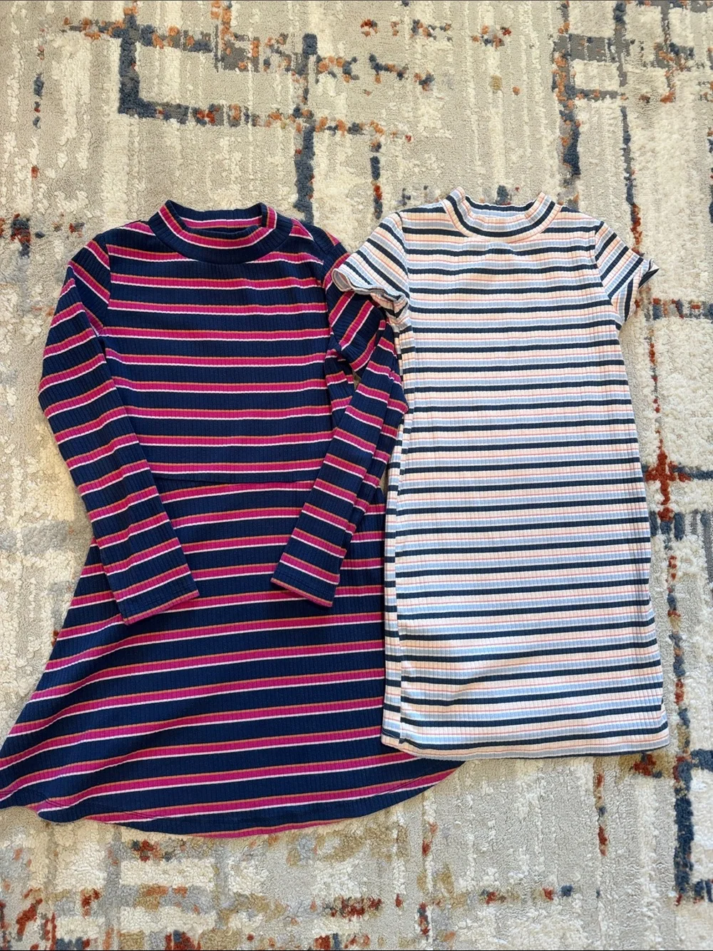 Carter's and Oshkosh Girls' Navy, Pink & White Striped Dresses (2)